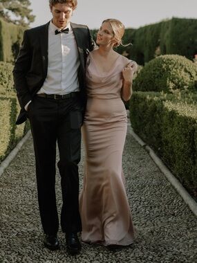 *DAMAGED* Milla Pale Pink Cowl Neck Evening Dress “Jul” Sleeveless Draped Gown